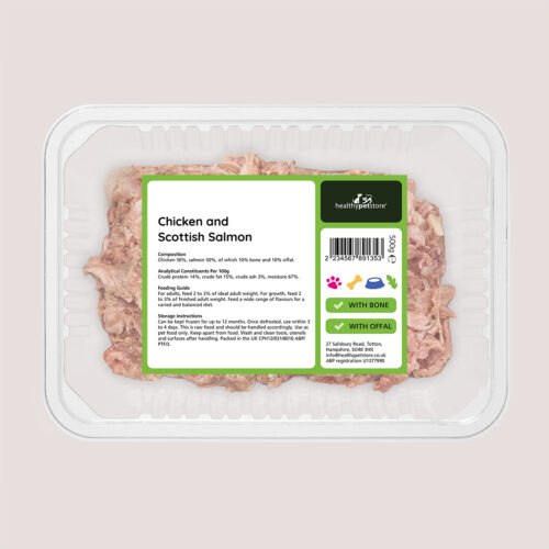 Raw Minced Chicken & Salmon With Bone & Offal 500g