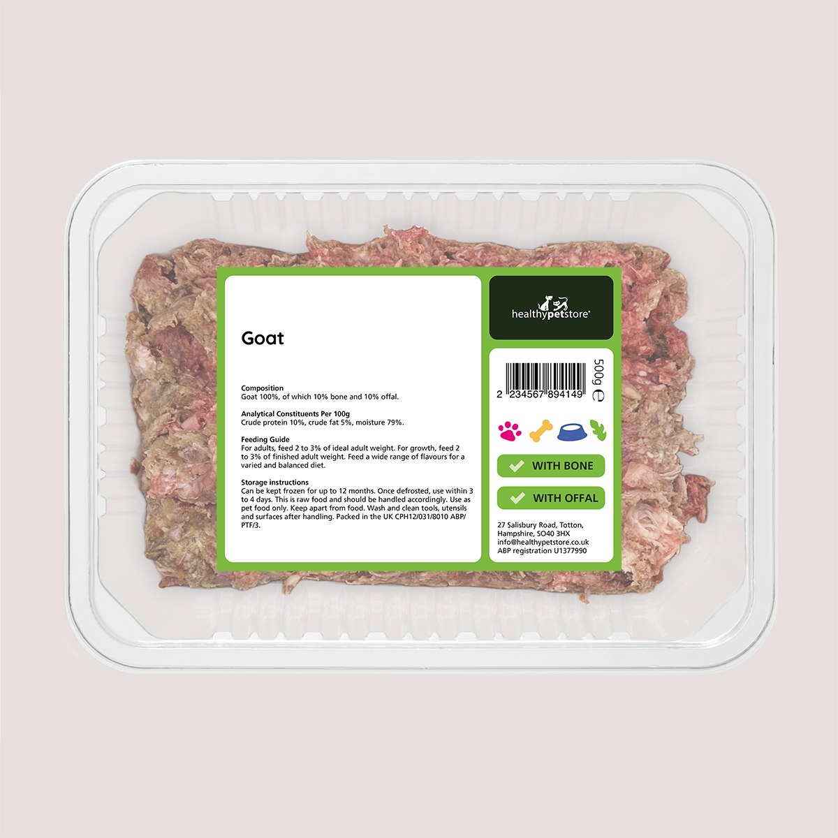 Raw Minced Goat With Bone & Offal 500g