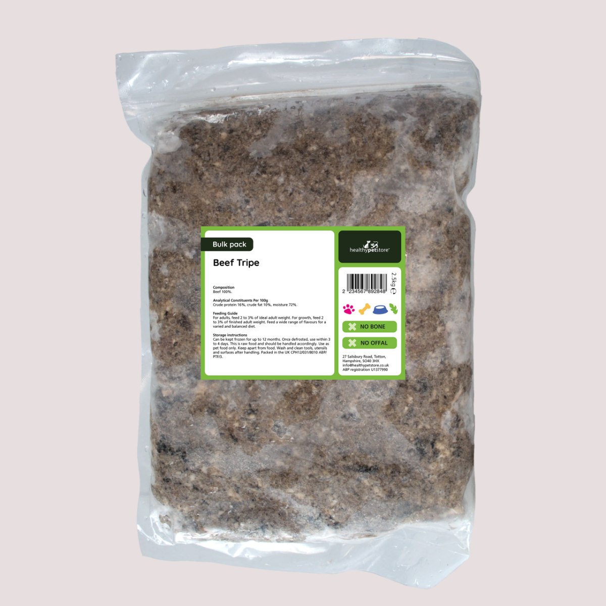 Raw Minced Beef Tripe No Bone & Offal 2.5kg Bulk